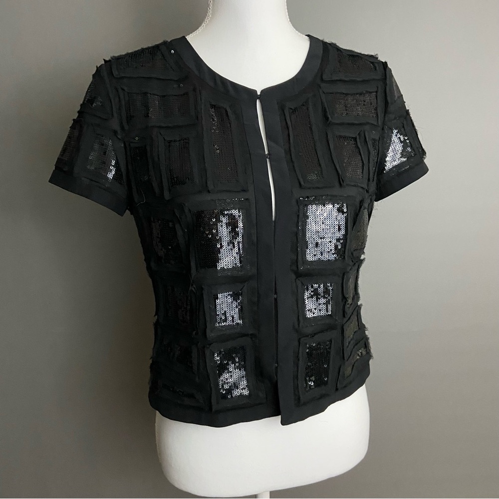 Lafayette 148 Sequin Blocked Pattern, Short Sleeves, Cropped - Size S